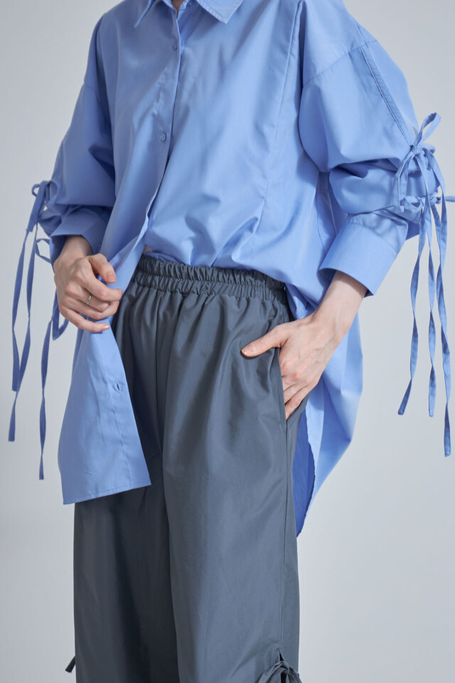 サイドリボンナイロンジョガーパンツ