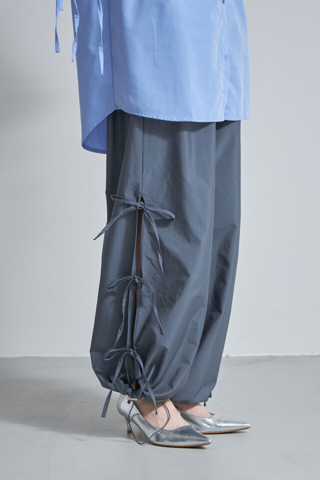 サイドリボンナイロンジョガーパンツ