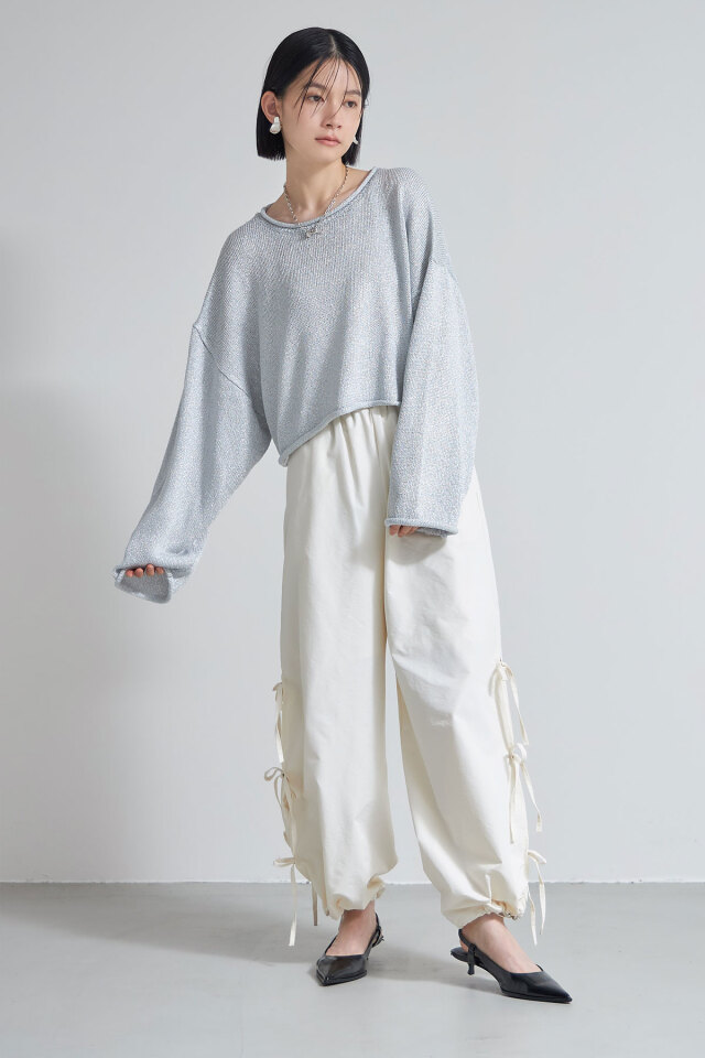 サイドリボンナイロンジョガーパンツ