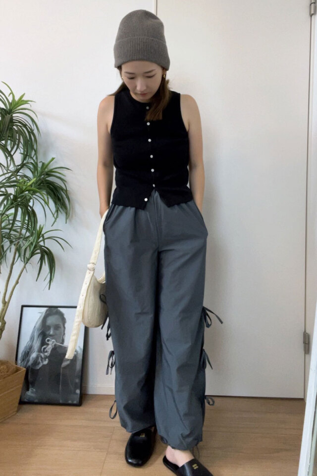 サイドリボンナイロンジョガーパンツ