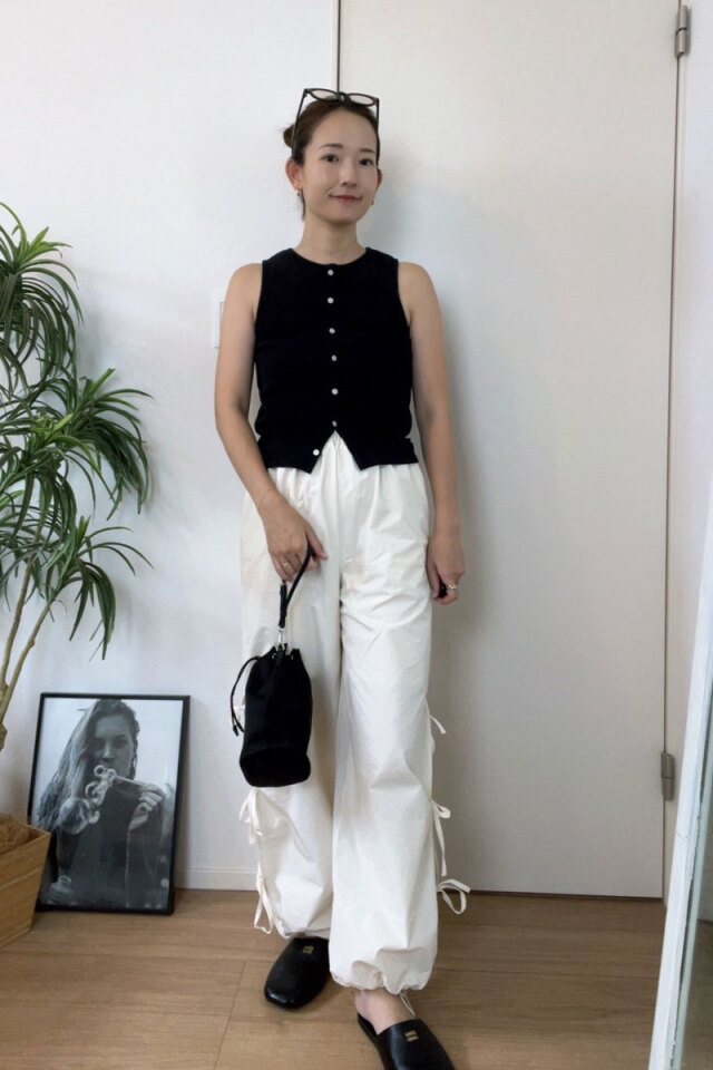 サイドリボンナイロンジョガーパンツ