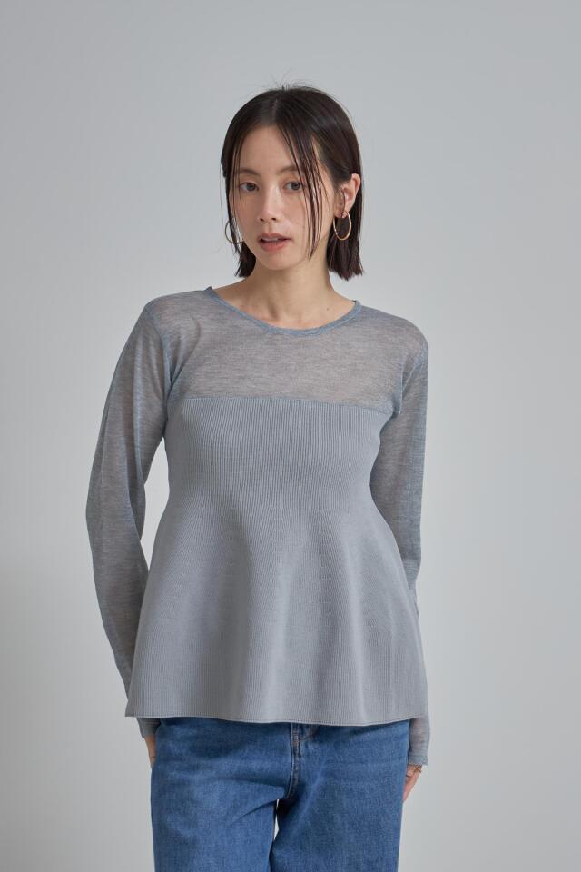 リネンのもんぺ　ライトブルー ラメシアードッキングペプラムプルオーバー※一部店舗のみ入荷