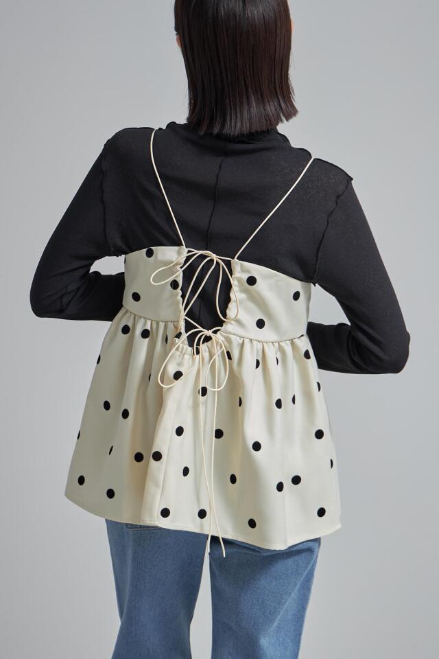 tricot コムデギャルソン フロッキー水玉フリルキャミタンクトップ黒 tricot コムデギャルソン フロッキー水玉フリルキャミタンクトップ黒