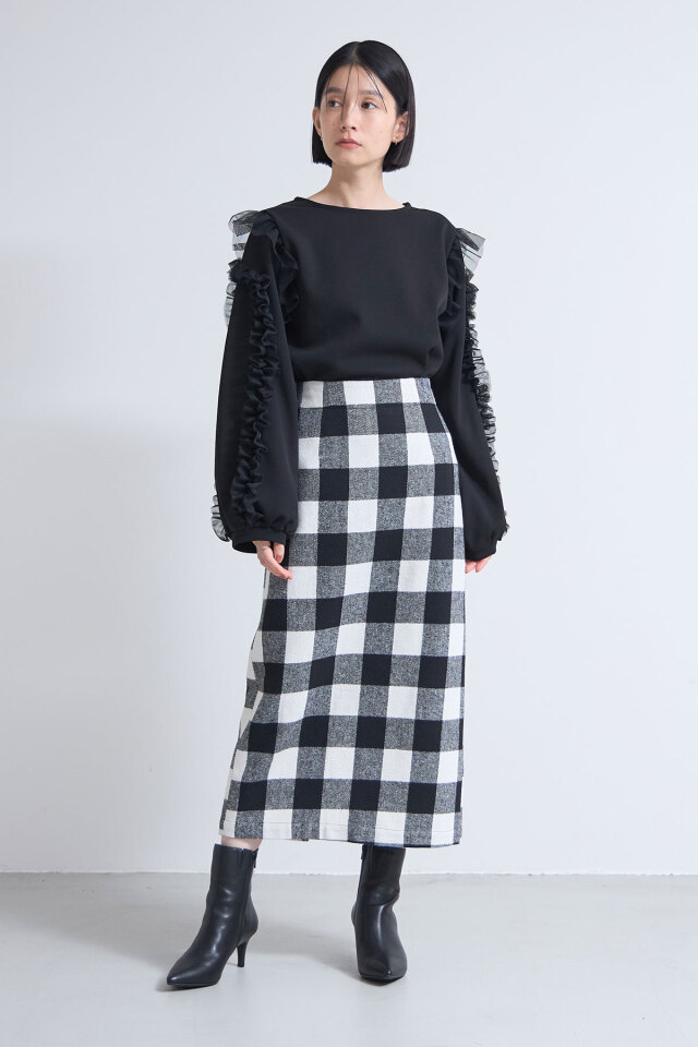 ベアスキン裏ベロアチュールフリル袖プルオーバー