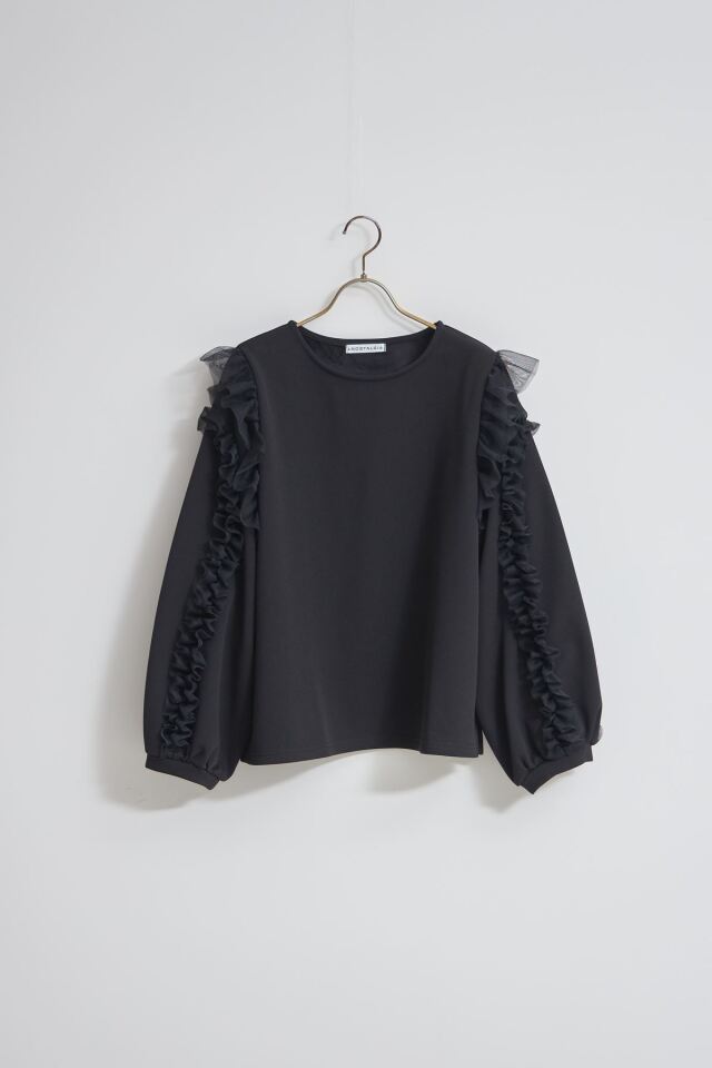 ベアスキン裏ベロアチュールフリル袖プルオーバー