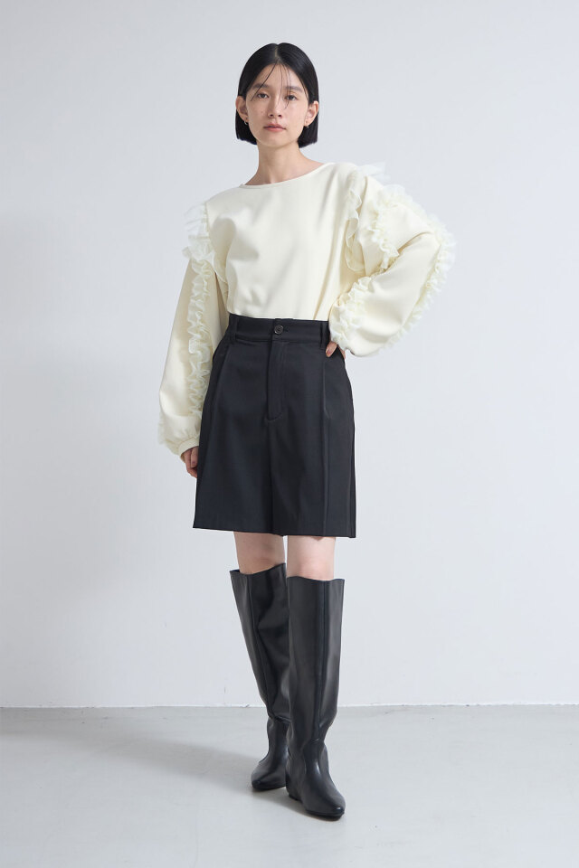 ベアスキン裏ベロアチュールフリル袖プルオーバー