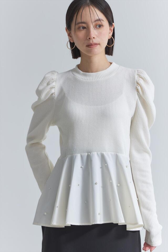 ツルバイマリコオイカワ　パールペプラムトップス　Patine (pearl)美品 ツルバイマリコオイカワ パールペプラムトップス Patine (pearl)美品