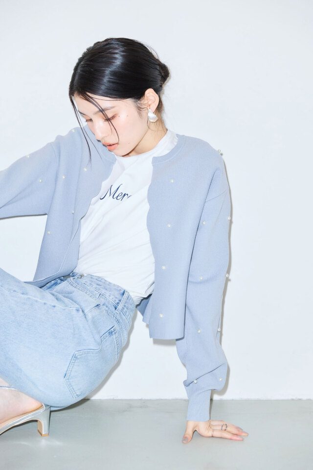 パール付きスカラップカーディガン※一部店舗のみ入荷