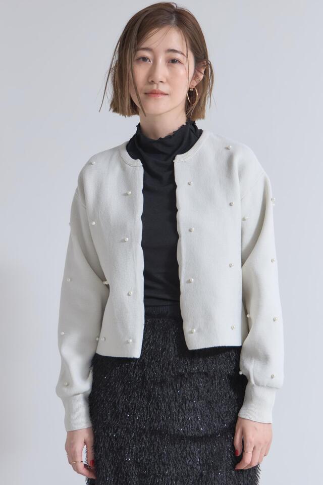 NOZO78② 1本 パール付きスカラップカーディガン※一部店舗のみ入荷