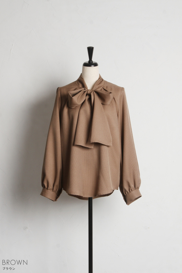 袖2WAYチェックボウタイブラウス※一部店舗のみ入荷