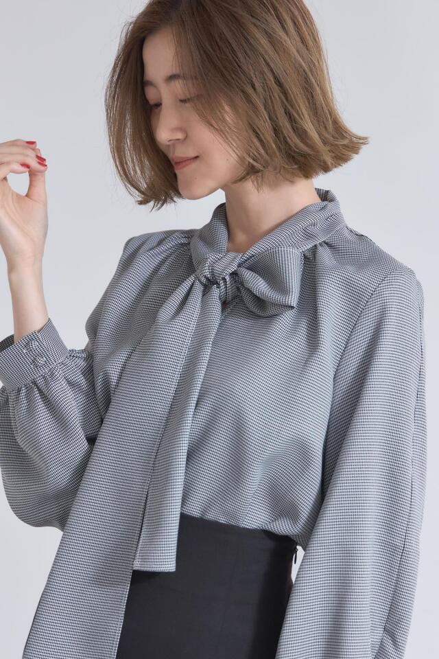 袖2WAYチェックボウタイブラウス※一部店舗のみ入荷