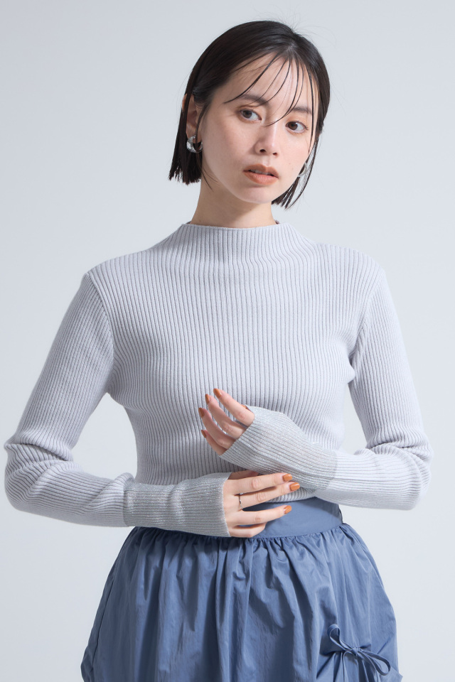 ウィルセレクション　ラメタートルニットプルオーバー　ブルー ウィルセレクション WILLSELECTION ラメタートルニットプルオーバー