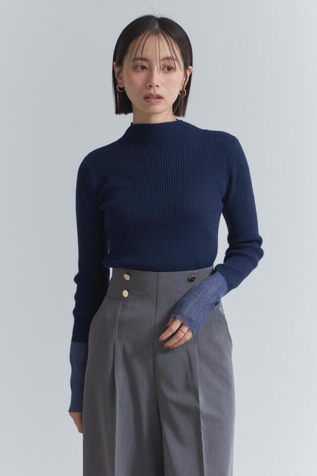 袖配色ラメタートルニットプルオーバー※一部店舗のみ入荷