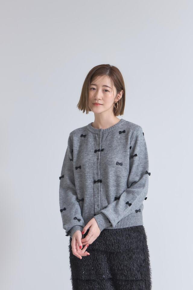 アルパカタッチリボンニットカーディガン※一部店舗のみ入荷