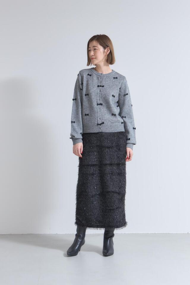 アルパカタッチリボンニットカーディガン※一部店舗のみ入荷