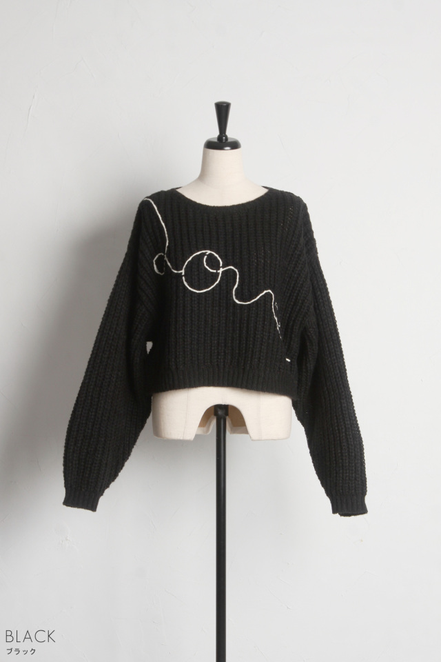ウールタッチロゴ刺繍クロップドニット※一部店舗のみ入荷