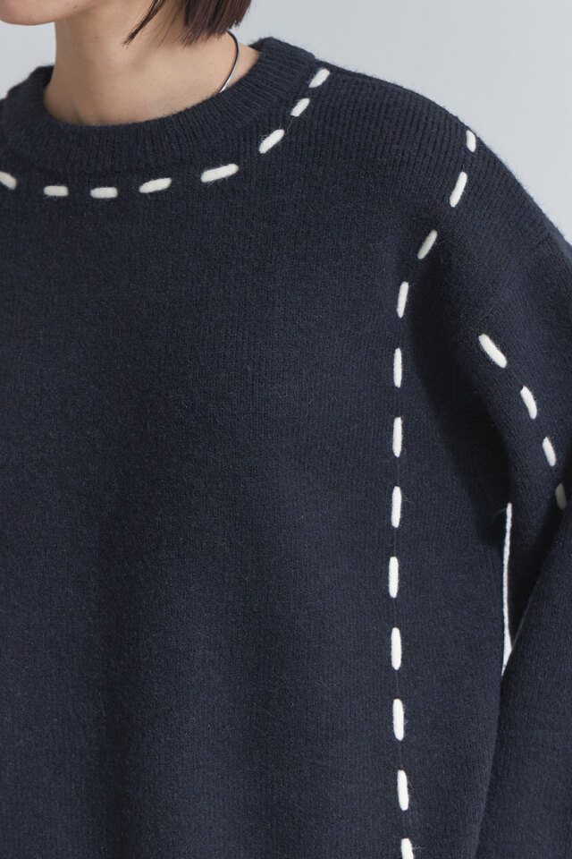 BONEVILLE 90s ウールニットプルオーバー ステッチ　ブラック ステッチデザインニットプルオーバー※一部店舗のみ入荷