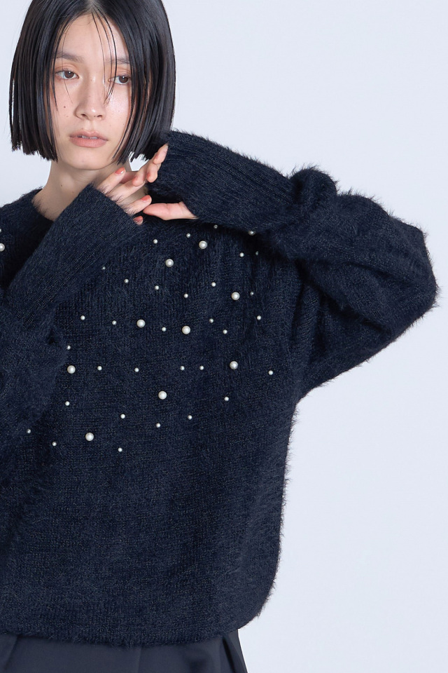 index ニット セーター 「8color/XS-LLsize」パール調パーツ付き