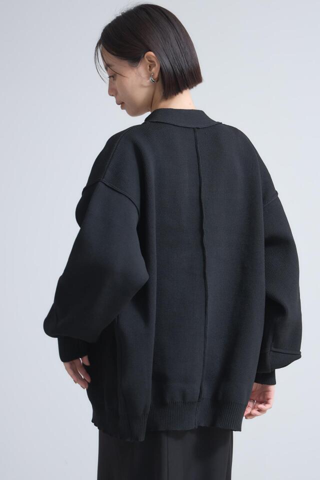 イエナ　オーバーサイズパールボタンブラックミラノリブダンボールニットカーディガン イエナ オーバーサイズパールボタンブラックミラノリブ
