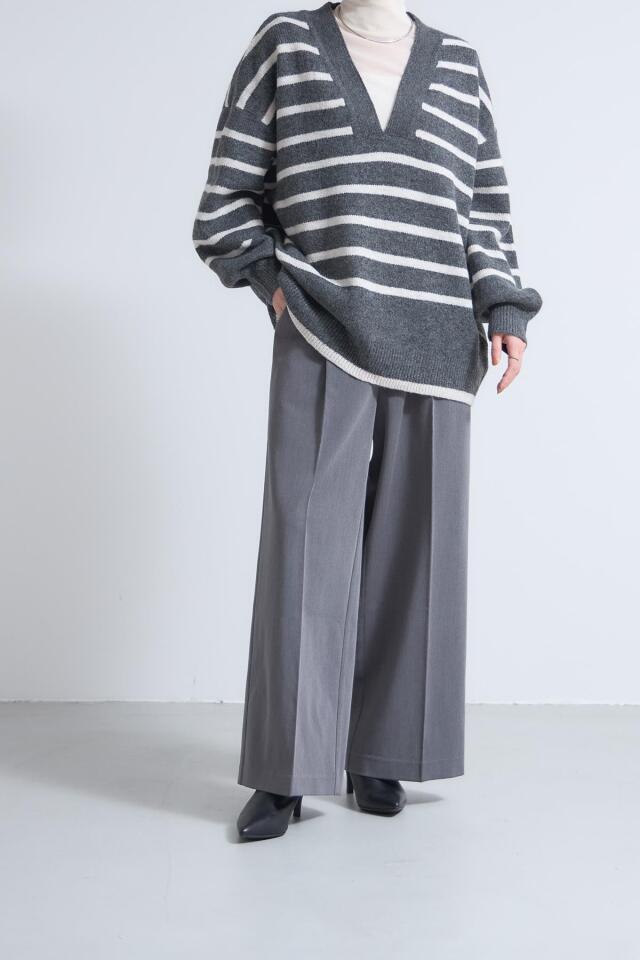 天竺深Vネックボーダーニット※一部店舗のみ入荷