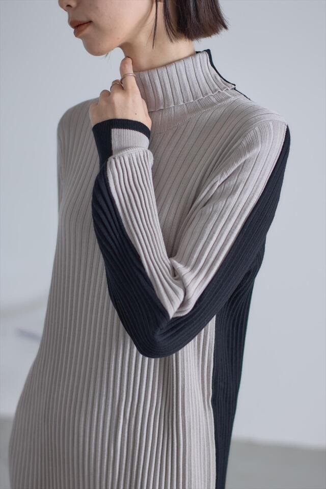 バイカラーリブタートルニットワンピース※一部店舗のみ入荷