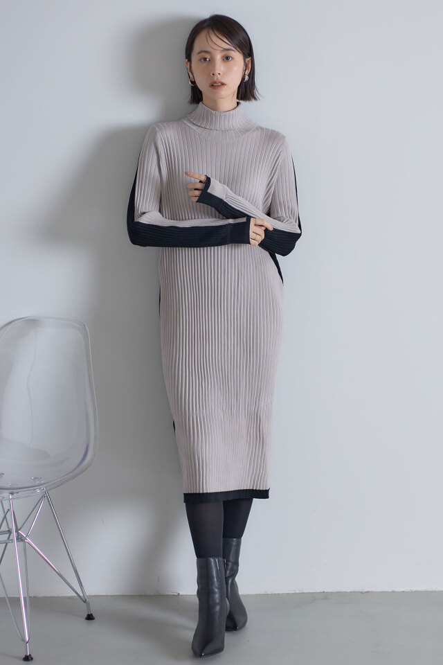 バイカラーリブタートルニットワンピース※一部店舗のみ入荷