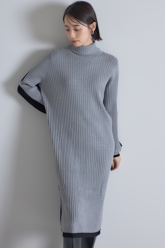 バイカラーリブタートルニットワンピース※一部店舗のみ入荷