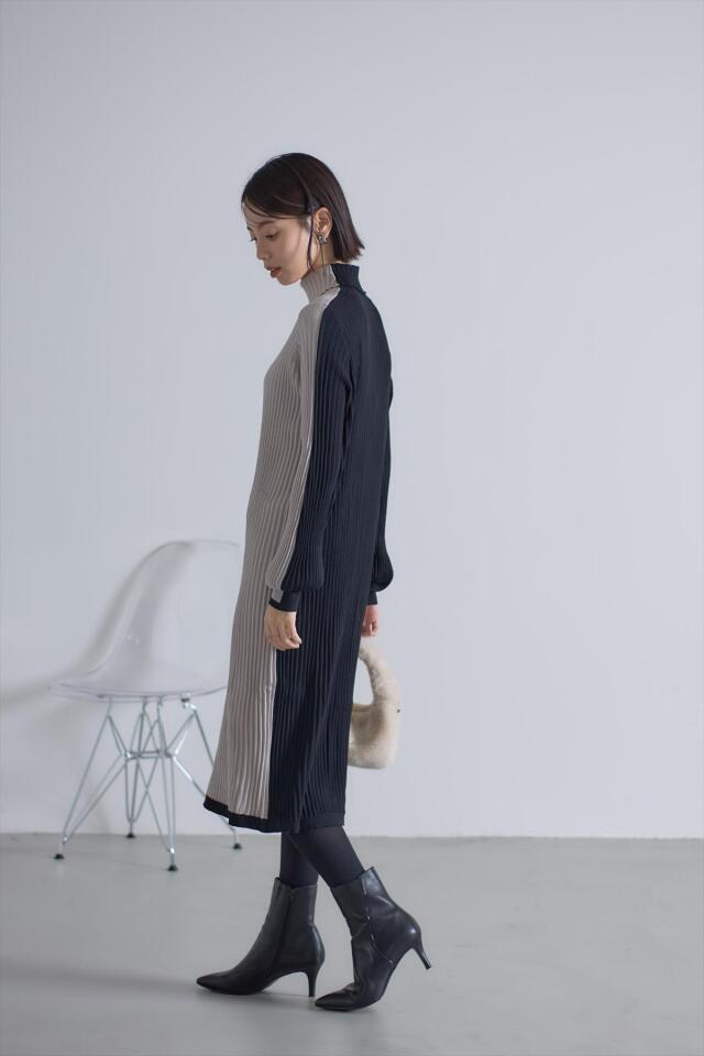 バイカラーリブタートルニットワンピース※一部店舗のみ入荷