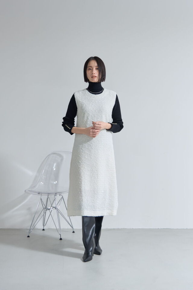 新品タグ付スーパービューティー44サイズノースリーブツイードワンピース ホワイト ツイードノースリーブワンピース※一部店舗のみ入荷