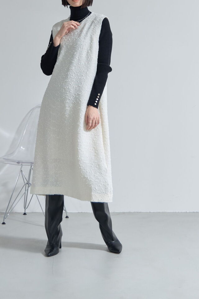 美品 45R コットンツイードのドレス ノースリーブ ワンピース 日本製 ツイードノースリーブワンピース※一部店舗のみ入荷