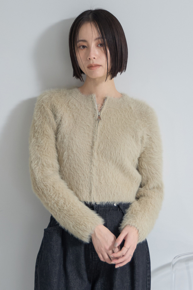 シャギーフロントジップカーディガン※一部店舗のみ入荷