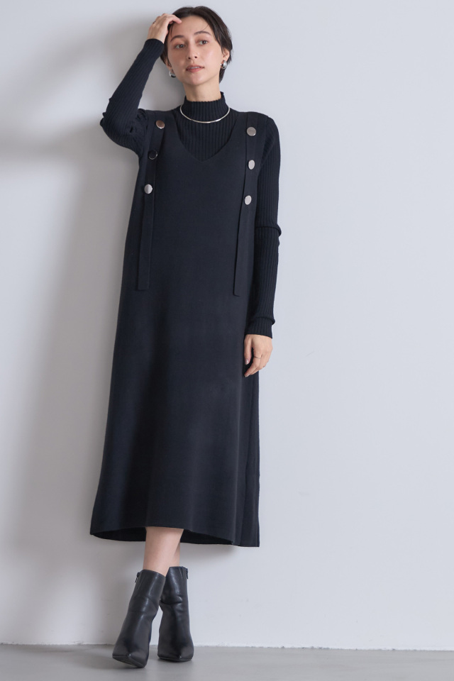 1月19日再販！ハイネックニット×ジャンスカレイヤードワンピース※一部店舗のみ入荷