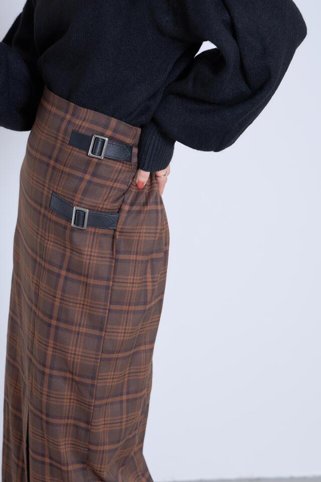 ＊新品＊サイドベルト付き*チェック柄スカート　大きいサイズ　レディース サイドベルトアンバランスチェックスカート | レディースファッション