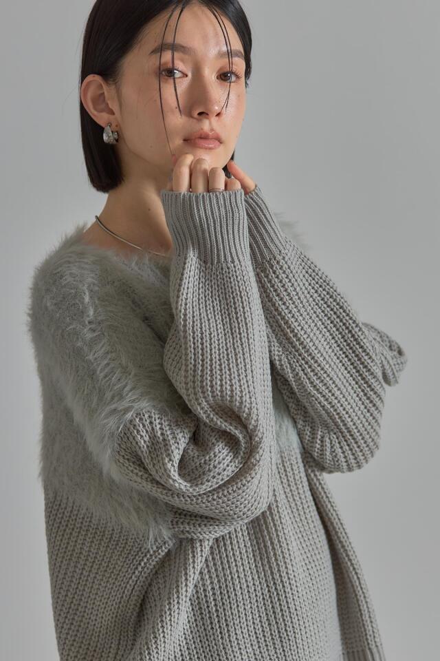 シャギー切替ニットプルオーバー※一部店舗のみ入荷