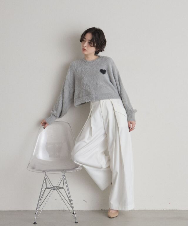 ゆんゆページ シャギージャガードハートクロップドニット※一部店舗のみ入荷