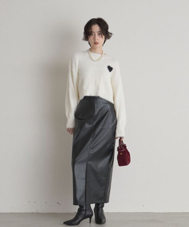 ゆんゆページ シャギージャガードハートクロップドニット※一部店舗のみ入荷