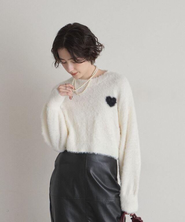 シャギージャガードハートクロップドニット※一部店舗のみ入荷