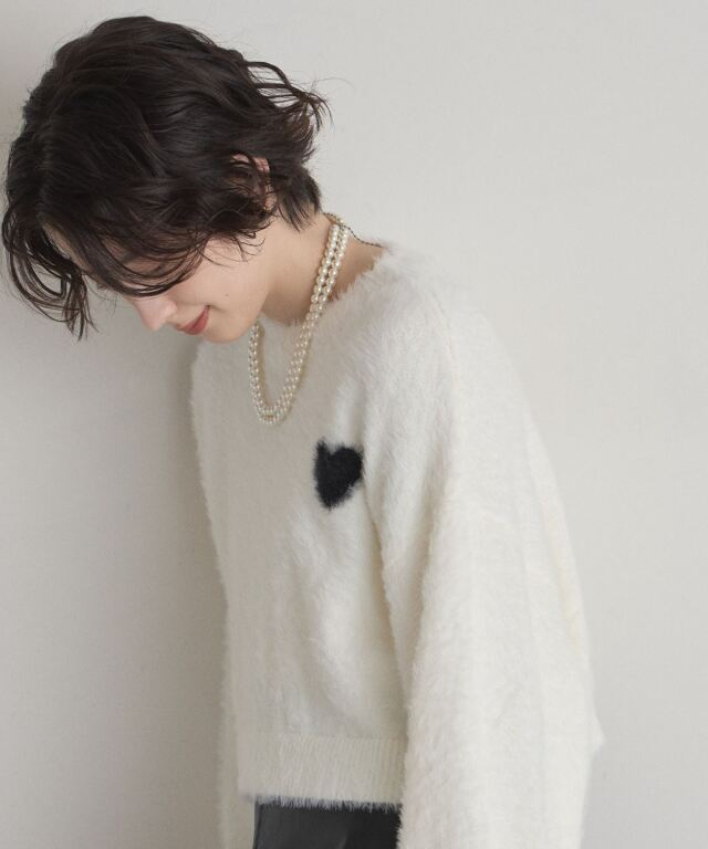 シャギージャガードハートクロップドニット※一部店舗のみ入荷