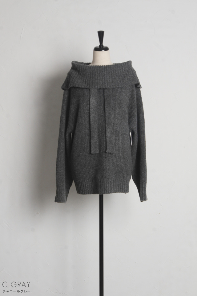 タイ付きオフショルニットプルオーバー※一部店舗のみ入荷