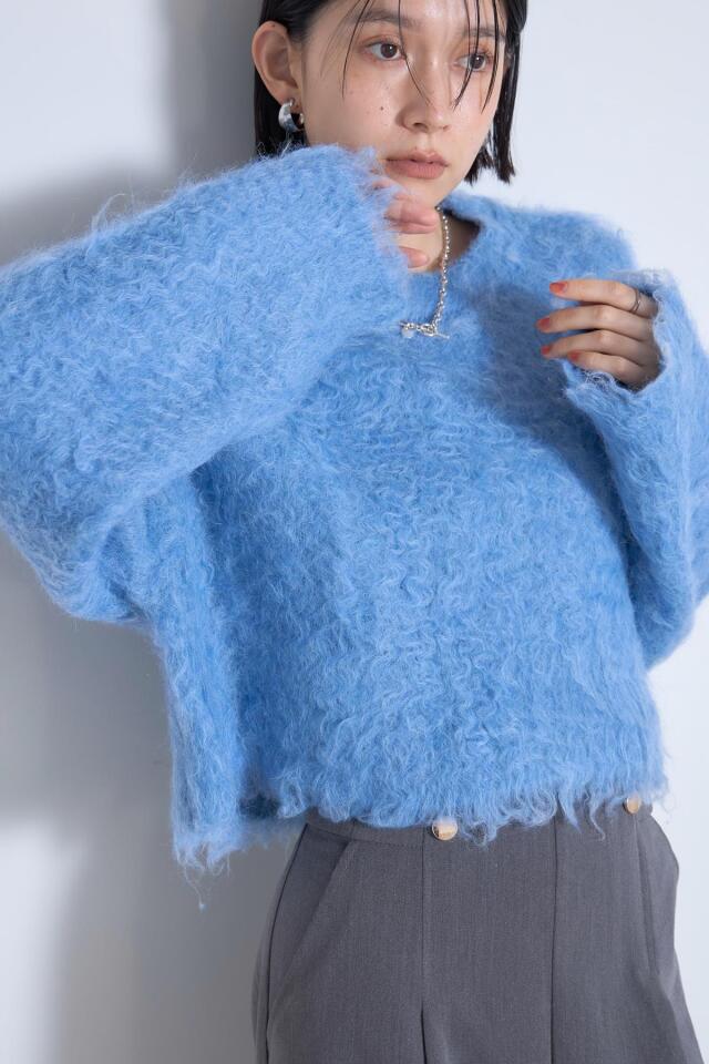 マイラン カシミヤニットプルオーバーパーカー クロップド丈 長袖 F 青 ブルー マイラン カシミヤニットプルオーバーパーカー クロップド丈 長袖 F 青
