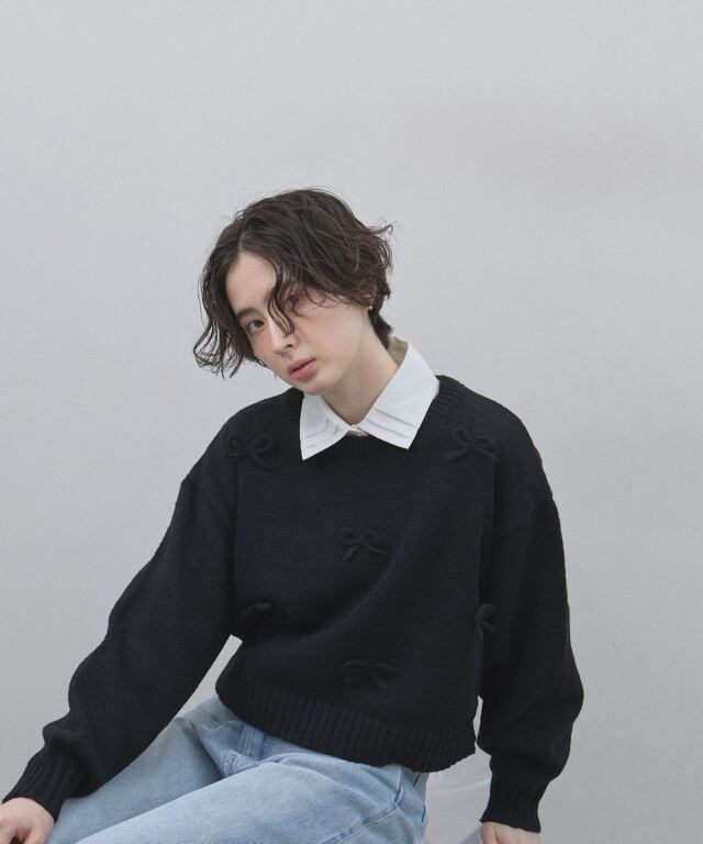 オフィシャルサイト限定】モヘアタッチリボン付きニット