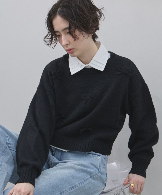 オフィシャルサイト限定】モヘアタッチリボン付きニット