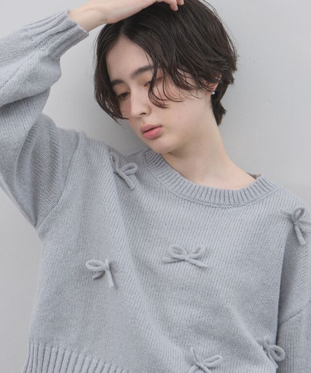 モヘアタッチポンポンニットトップス モヘアタッチポンポンニットトップス