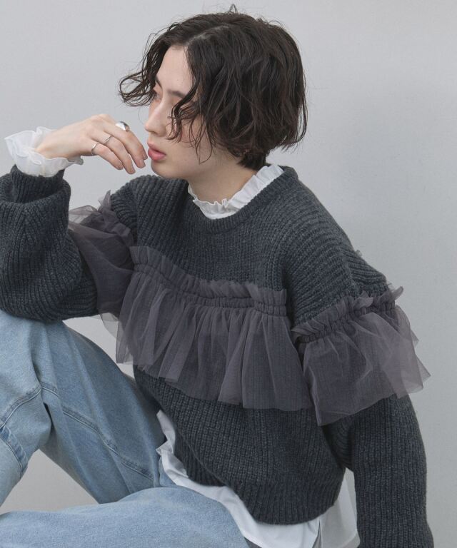 極上美品✨ CHANEL 03A ウールブレンド プルオーバー フリル ニット オフィシャルサイト限定】畦編みチュールフリルニットプルオーバー