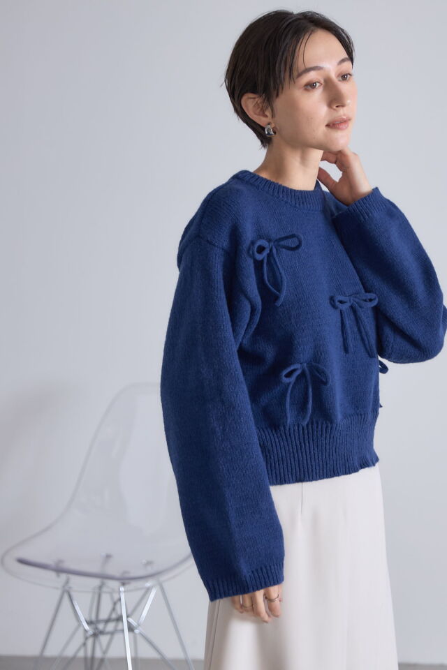 お揃いリボン【1304】 リボンデザインニットプルオーバー※一部店舗のみ入荷