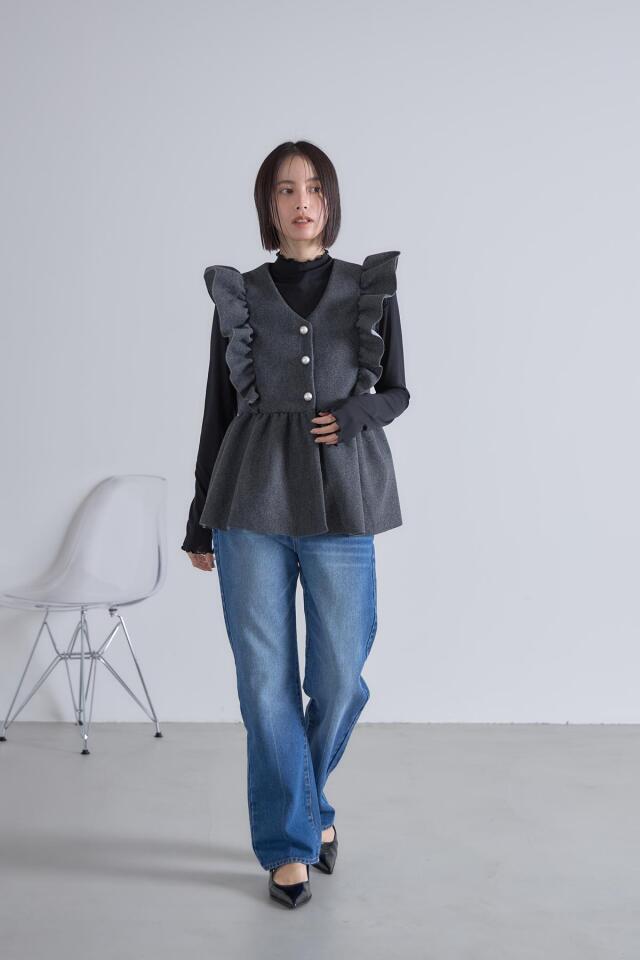 起毛パールフリルベスト