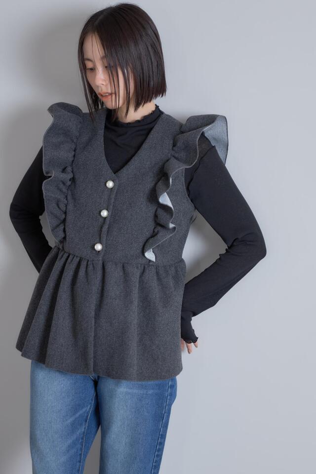 起毛パールフリルベスト