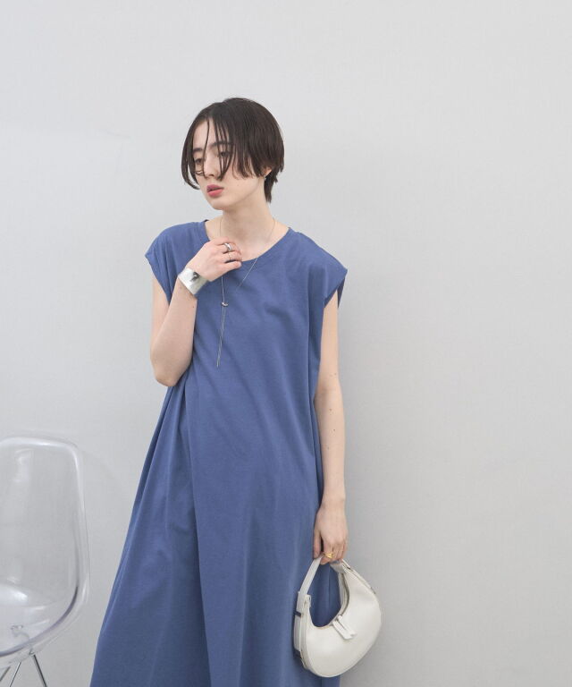 天竺コットンノースリカットワンピース