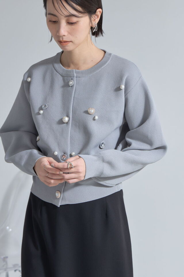 【ノーリーズ】手洗い可能　パールビジュー片畦カーディガン　セレモニー　ベージュM NOLLEY'S - 【ノーリーズ】手洗い可能 パールビジュー片畦