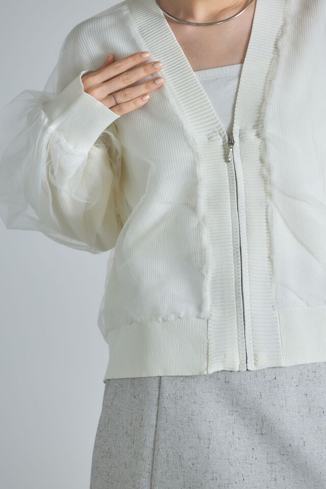 【オフホワイト（15）】チュール重ねカーディガン natural couture カーディガン チュール重ねカーディガン レディース